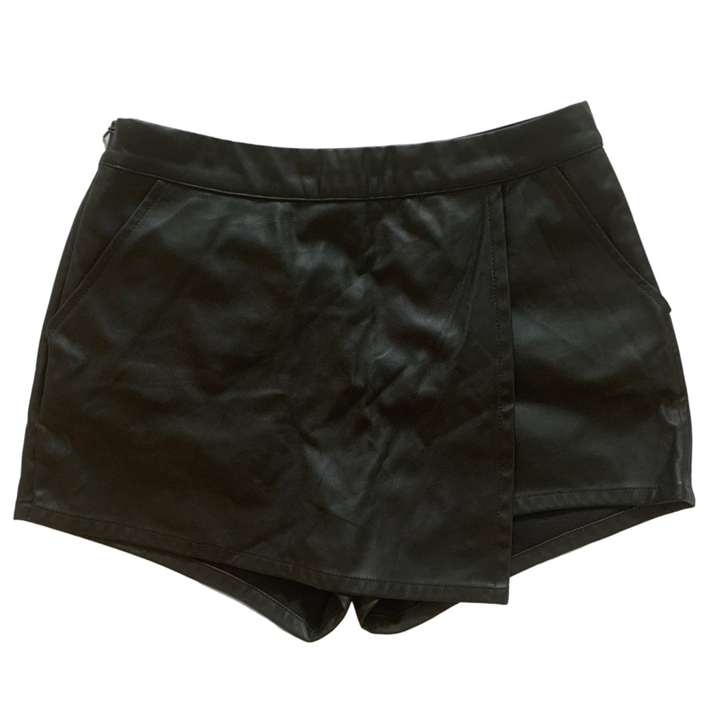 H&M Divided Black Leather Asymmetrical Skort